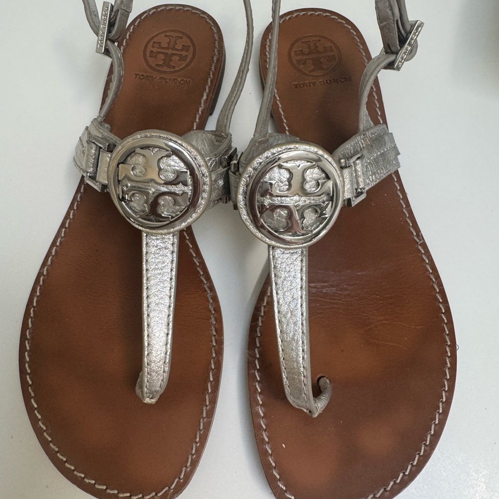Tory Burch Metallic Silver Sandals